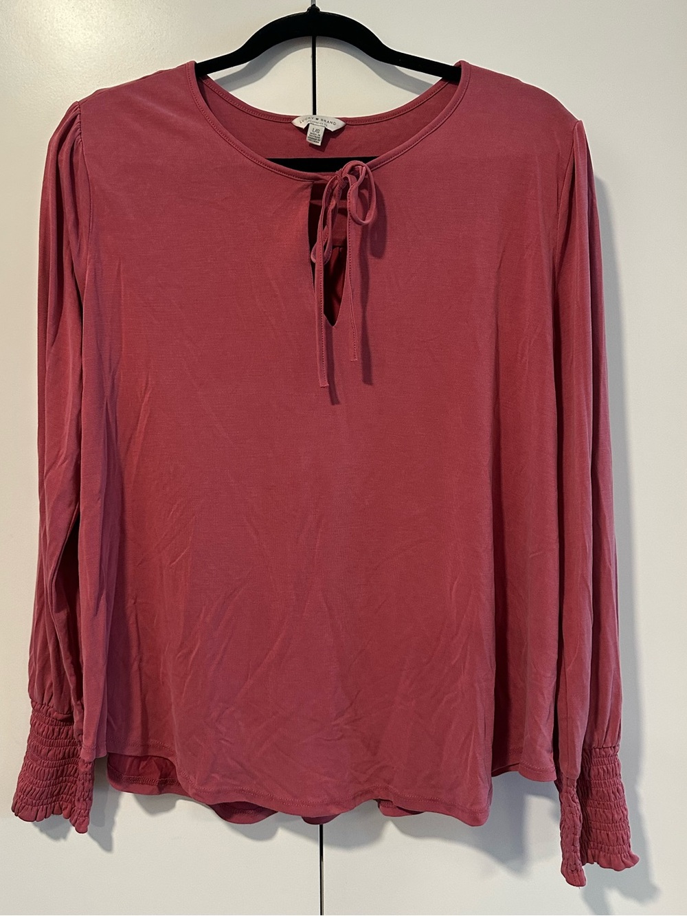 Lucky Brand Large Long-Sleeve Tie-Neck Top in Dusty Rose Lucky Brand